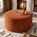 BSHOMGI Round Ottoman,Corduroy Ottomans Foot Stool, 27.5" Pouf Footstool Ottomans Seat, Round Footrest, Modern Side Table for Living Room Bedroom Home Decor No Assembly Require (Orange, 32")