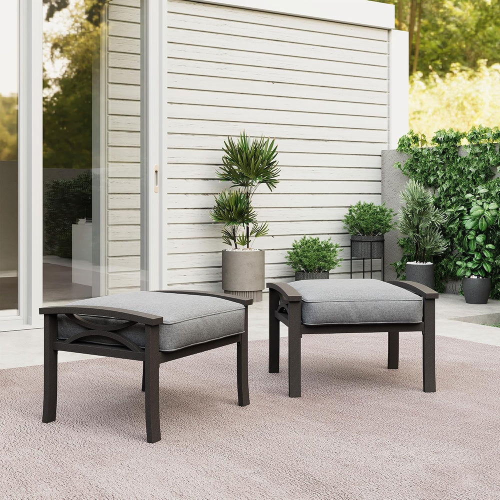 RoyalCraft Durable Iron Patio Footstool with Cushions ?Stable, Weather-Resist...