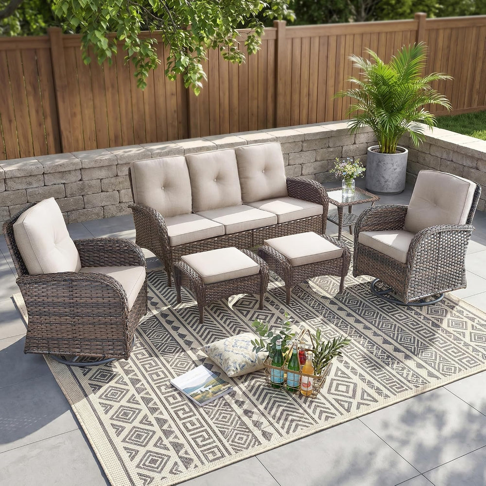 6 Piece Patio Furniture Set - Wicker Patio Conversation Set with Swivel Glide...