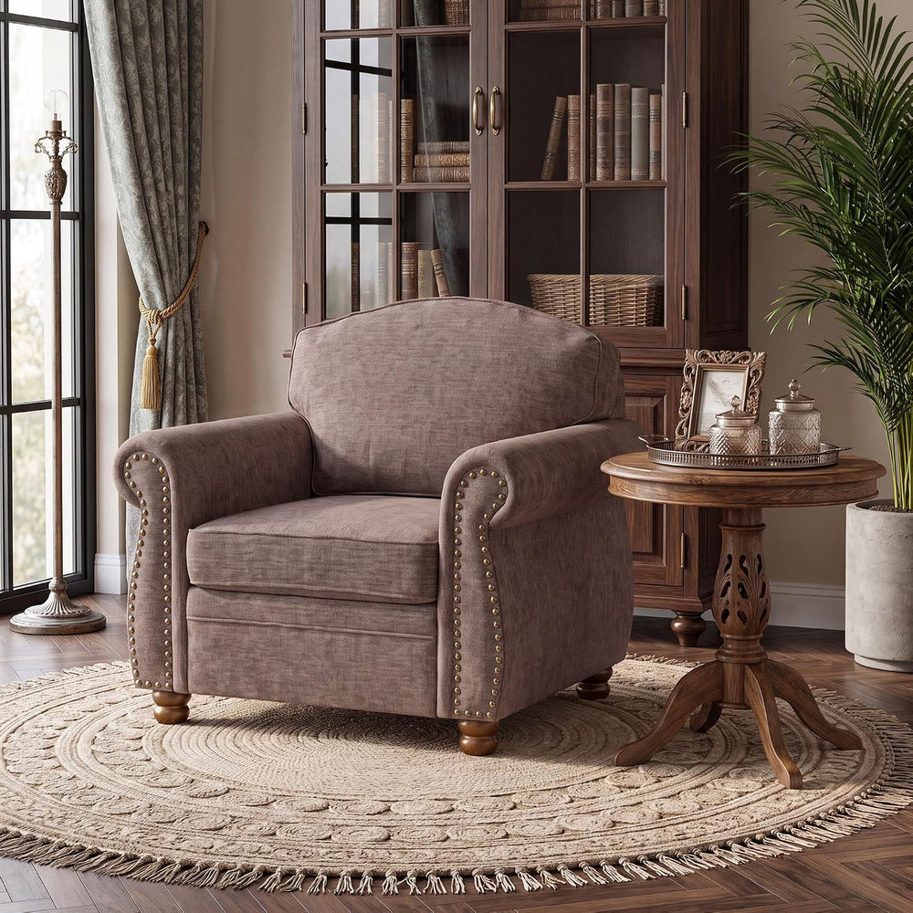 Traditional Oversized Accent Reading Chair, 41.3", Chenille, Brwon