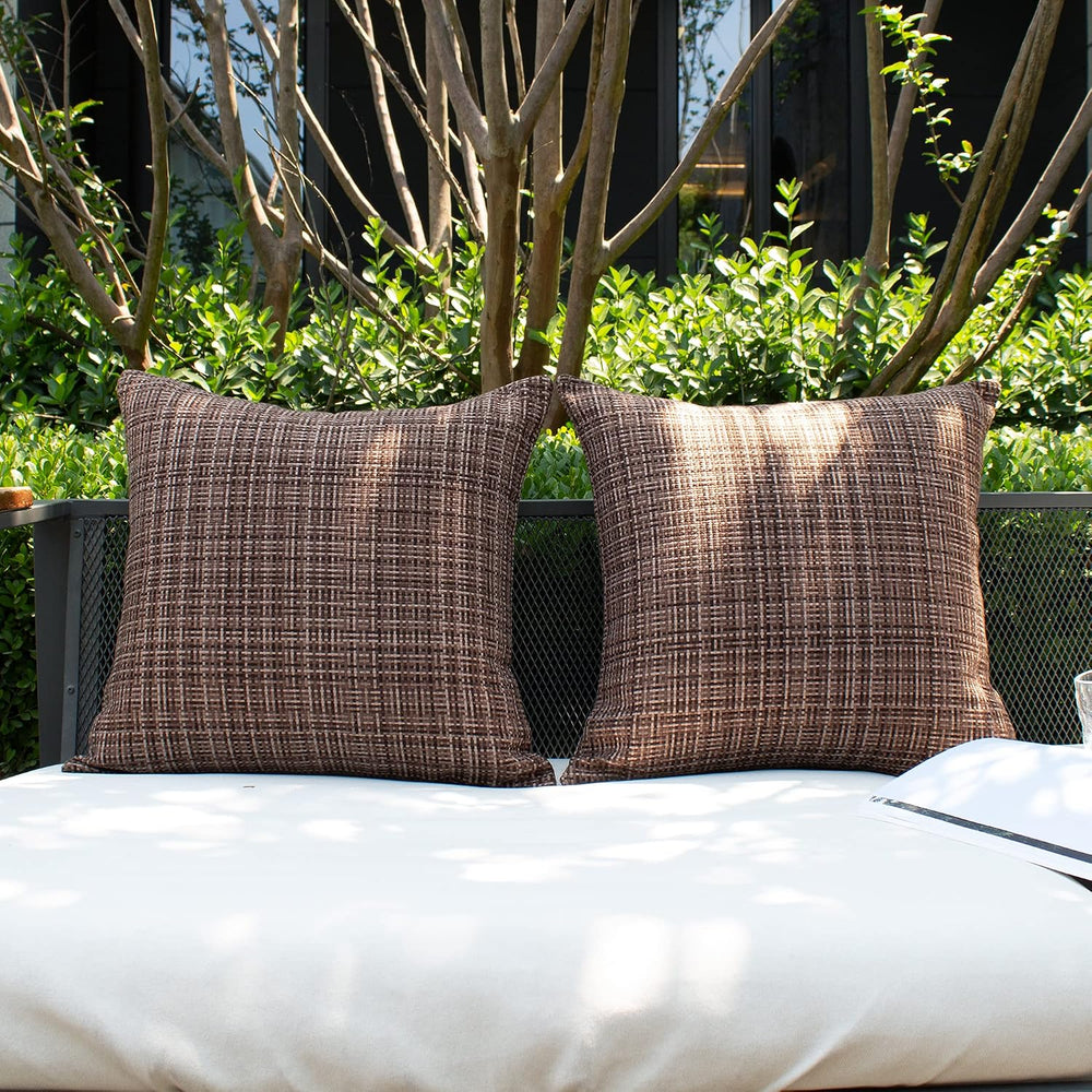 Kevin Textile Outdoor Waterproof 26x26 Inch Pillow Covers 2 Pack, Brown