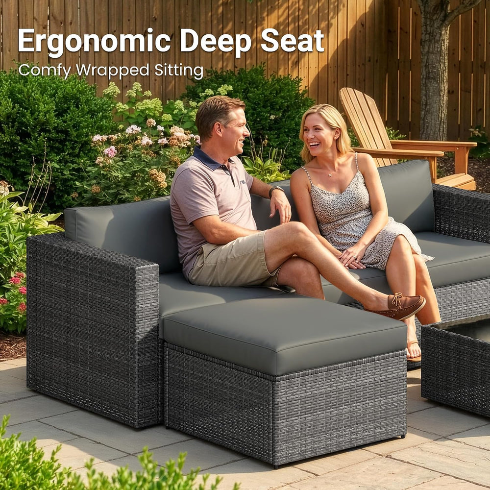 5 Pieces Wicker Patio Furniture Set - Patio Sofa and Chair for All Weather