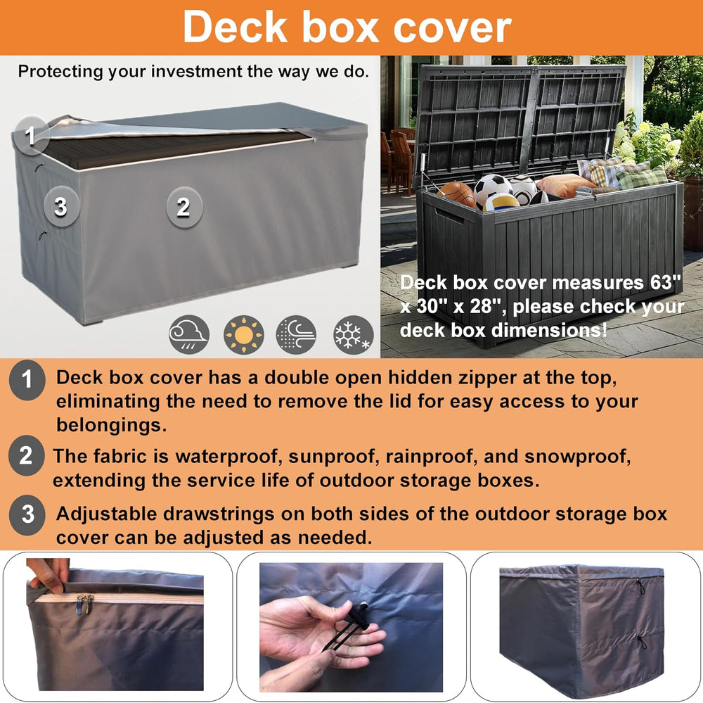 Deck Box Cover - Outdoor Storage Box Cover 150 Gallon, Heavy Duty 600D Oxford...