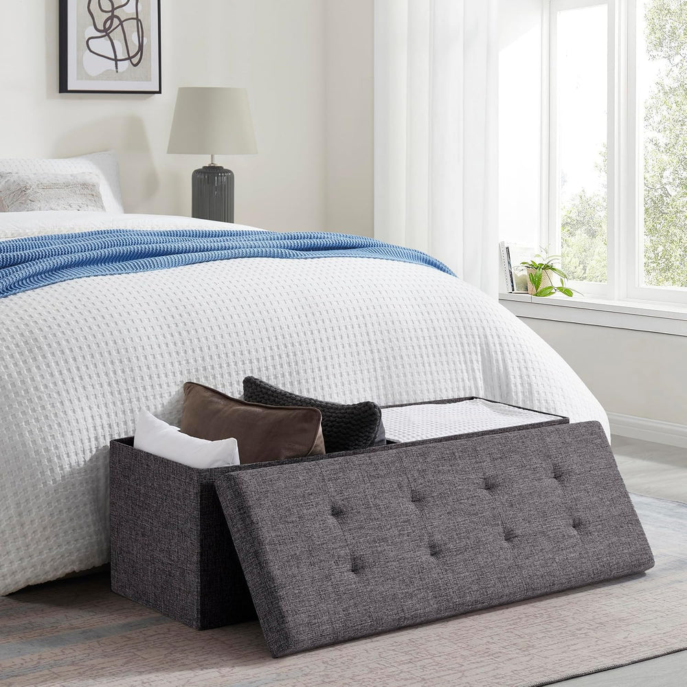 Ornavo Home 43 Inch Folding Extra Large Storage Bench, Linen, Dark Gray