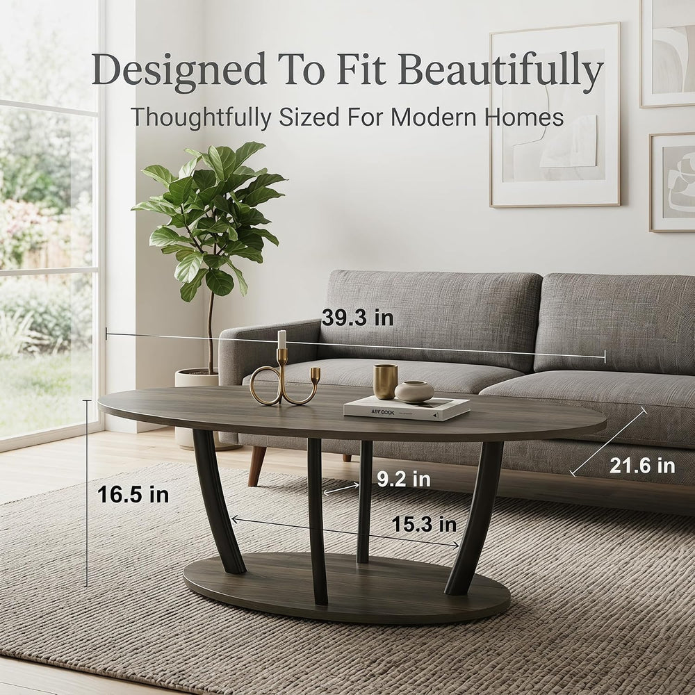 Manora Rustic Small Oval Coffee Table for Living Room, Narrow Wood Center Tab...