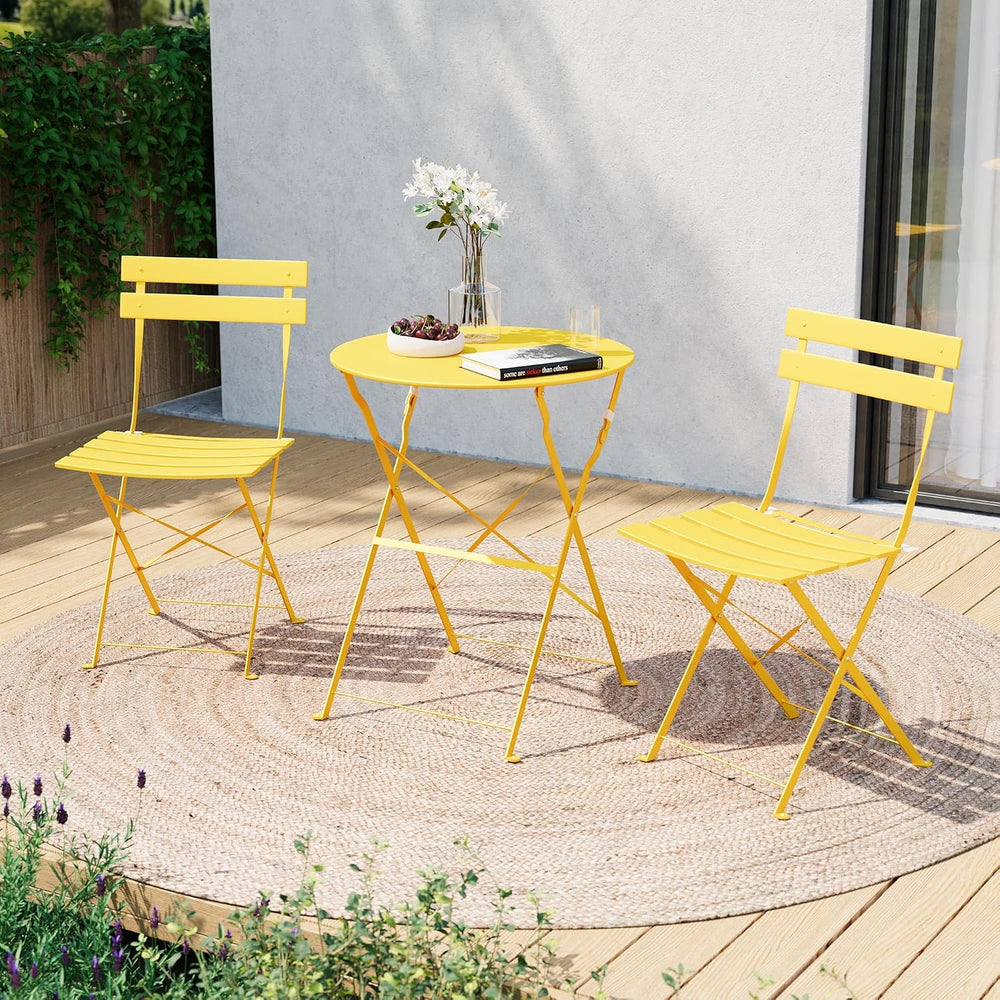 LAUSAINT HOME 3-Piece Steel Bistro Set, Weather-Resistant Folding Small Patio...