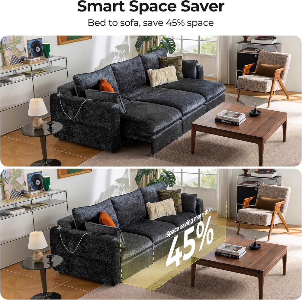 103" Electric Pull Out Sleeper Sofa Bed, 2in1 Power Extendable Couch Bed