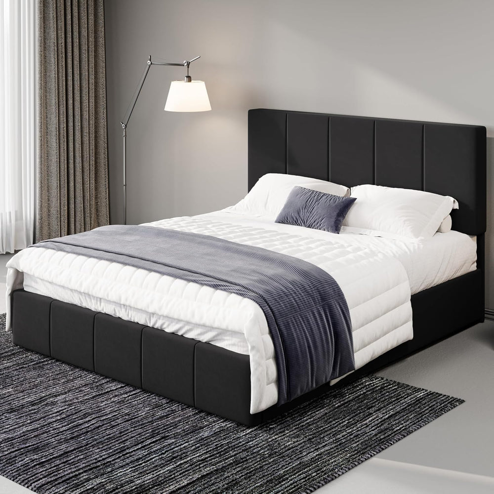 Allewie Full Size Dutch Velvet Upholstered Platform Bed Frame, Black