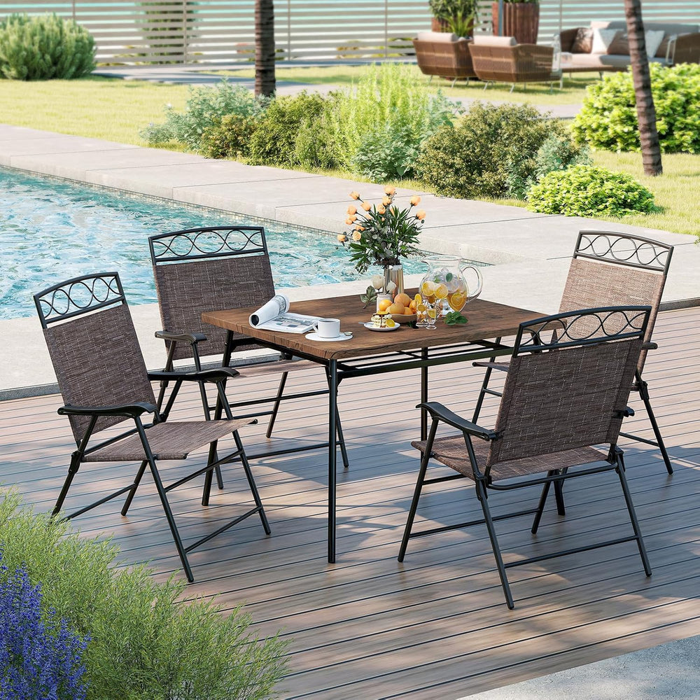 Tangkula Folding Chairs for Outside Set of 4, Portable Outdoor Dining Chairs ...