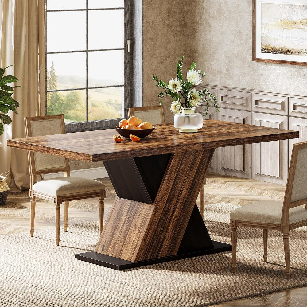 Tribesigns 55-Inch Farmhouse Dining Table for 4, Rectangle Rustic Brown Kitch...