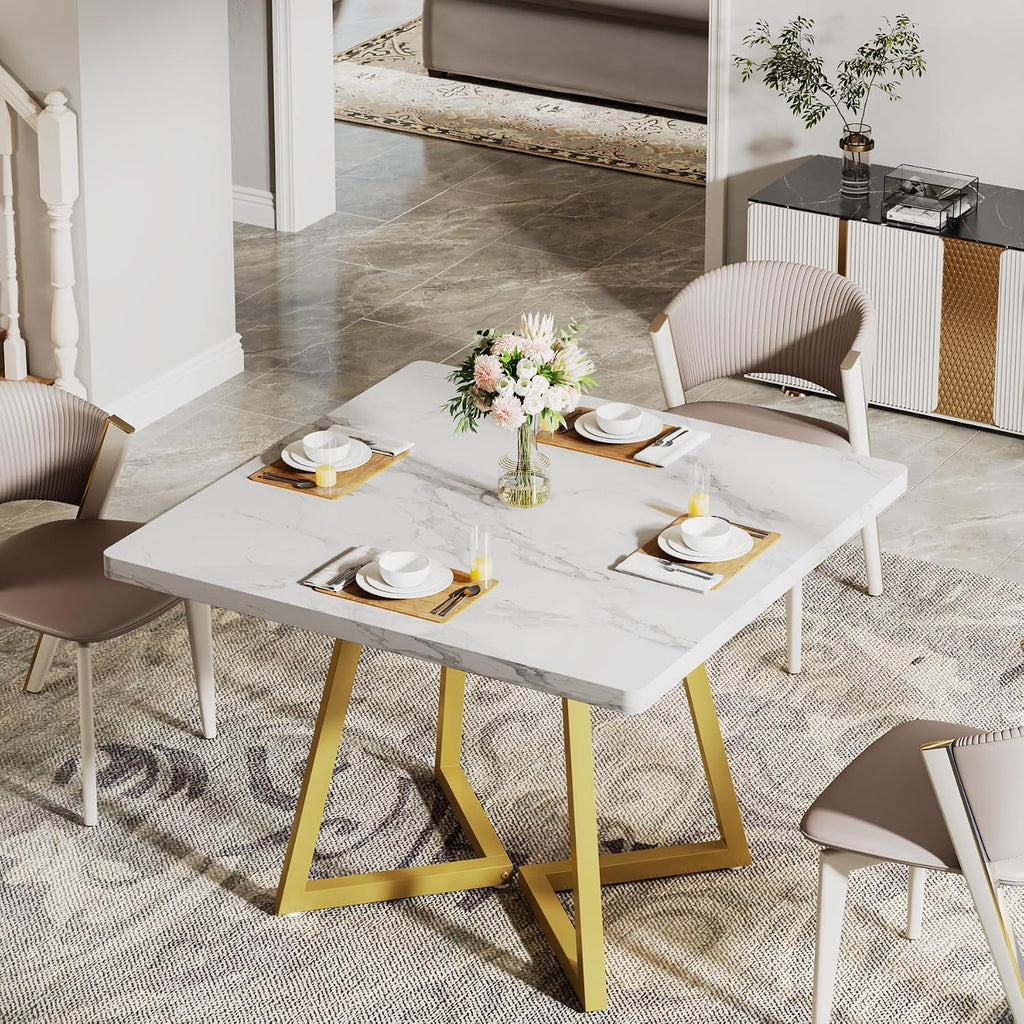 Tribesigns Square Dining Table for 2, 31.5" Modern Dinner Table with Metal Base, Kitchen Table for Dining Room, Small Space, Apartment