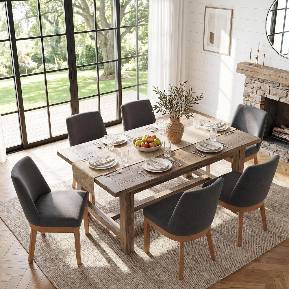 Charcoal Linen Dining Chairs Set of 6, Soft Upholstered Dining Room Chairs