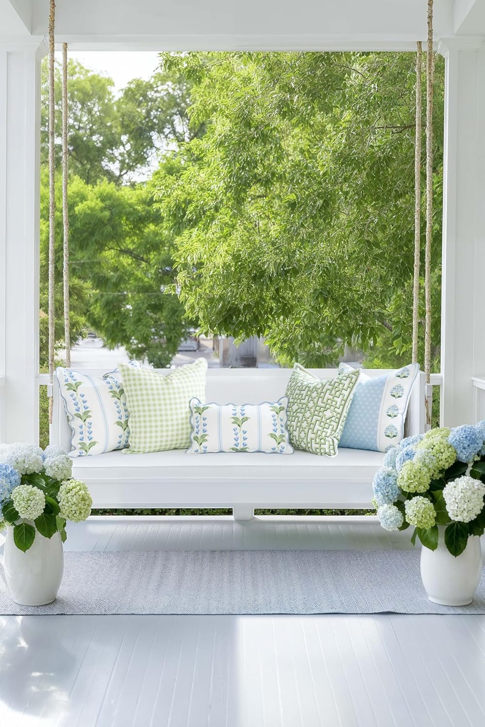 Hofdeco Premium Grandmillennial Coastal Hampton Patio Indoor Outdoor Throw Pi...