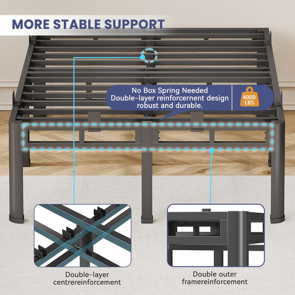 Bed Frame Queen Size 24 Inch Tall,Double Layer Heavy Duty Metal Platform