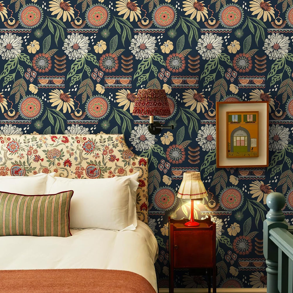 Simon&Siff Boho Sun Floral Retro Peel and Stick Wallpaper 17.3" x 80...