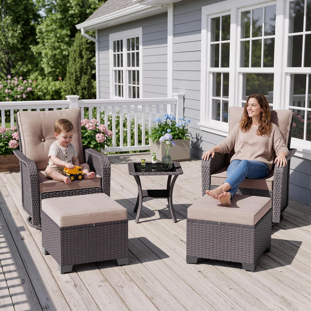 ALAULM 5-Piece Outdoor Swivel Rocking Chair Set with 4” Thick Cushions and Hi...