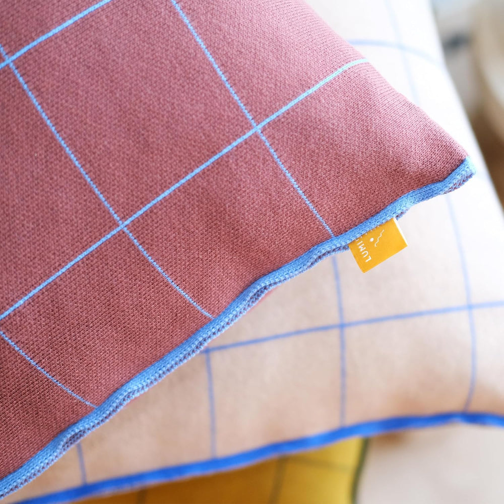 100% Soft Cotton Knitted Modern Window Pane Pillow Cover 18x18 (Burgundy, Mar...