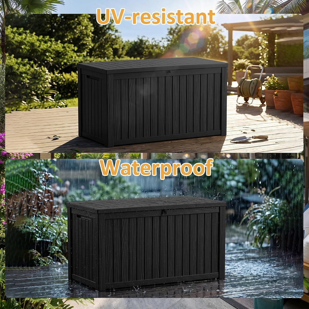 200Gal Lockable Waterproof Deck Box, Sturdy Bench for Patio & Garden Black