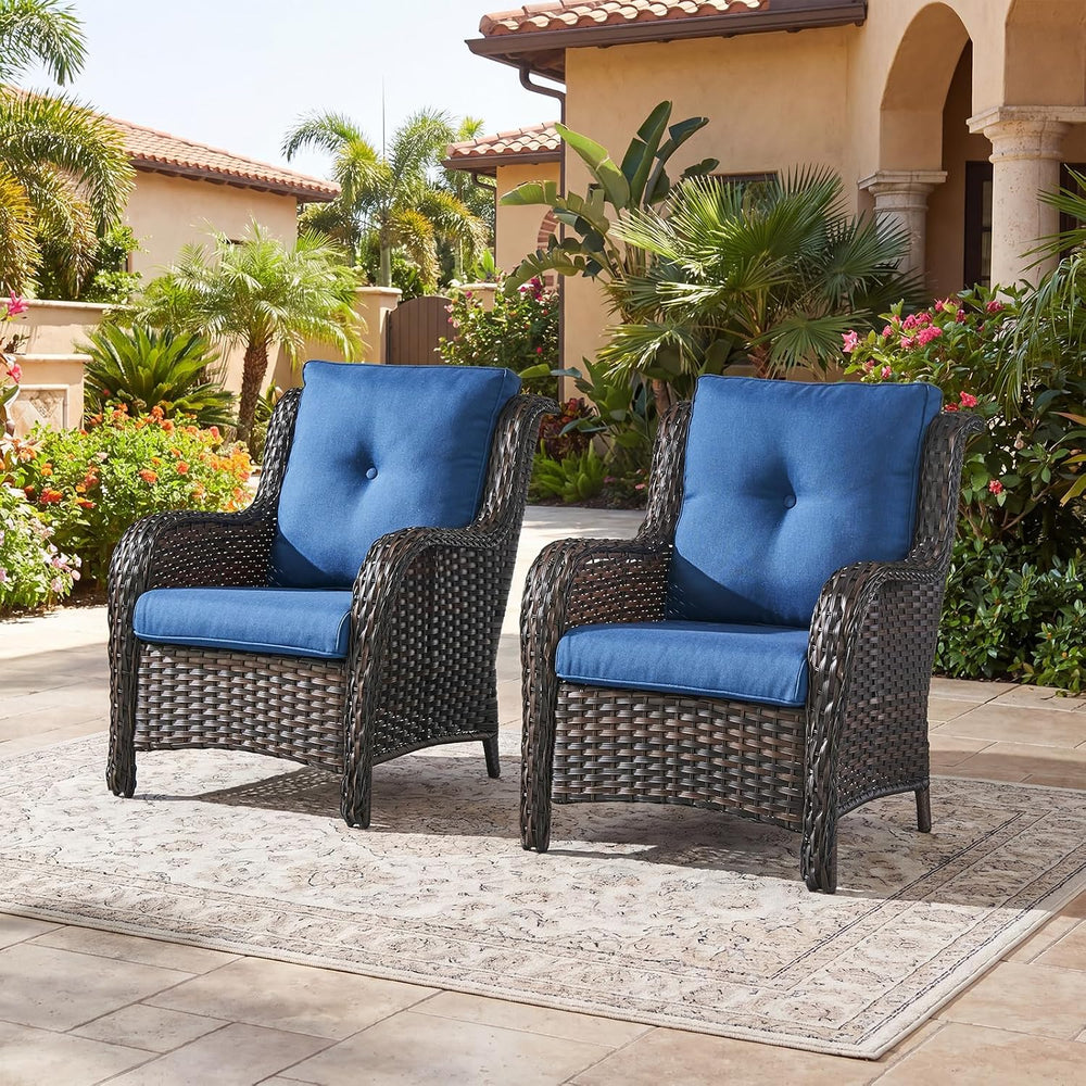 Rilyson Outdoor Wicker Patio Chairs Set of 2, High Back, Deep Seating, Wide A...