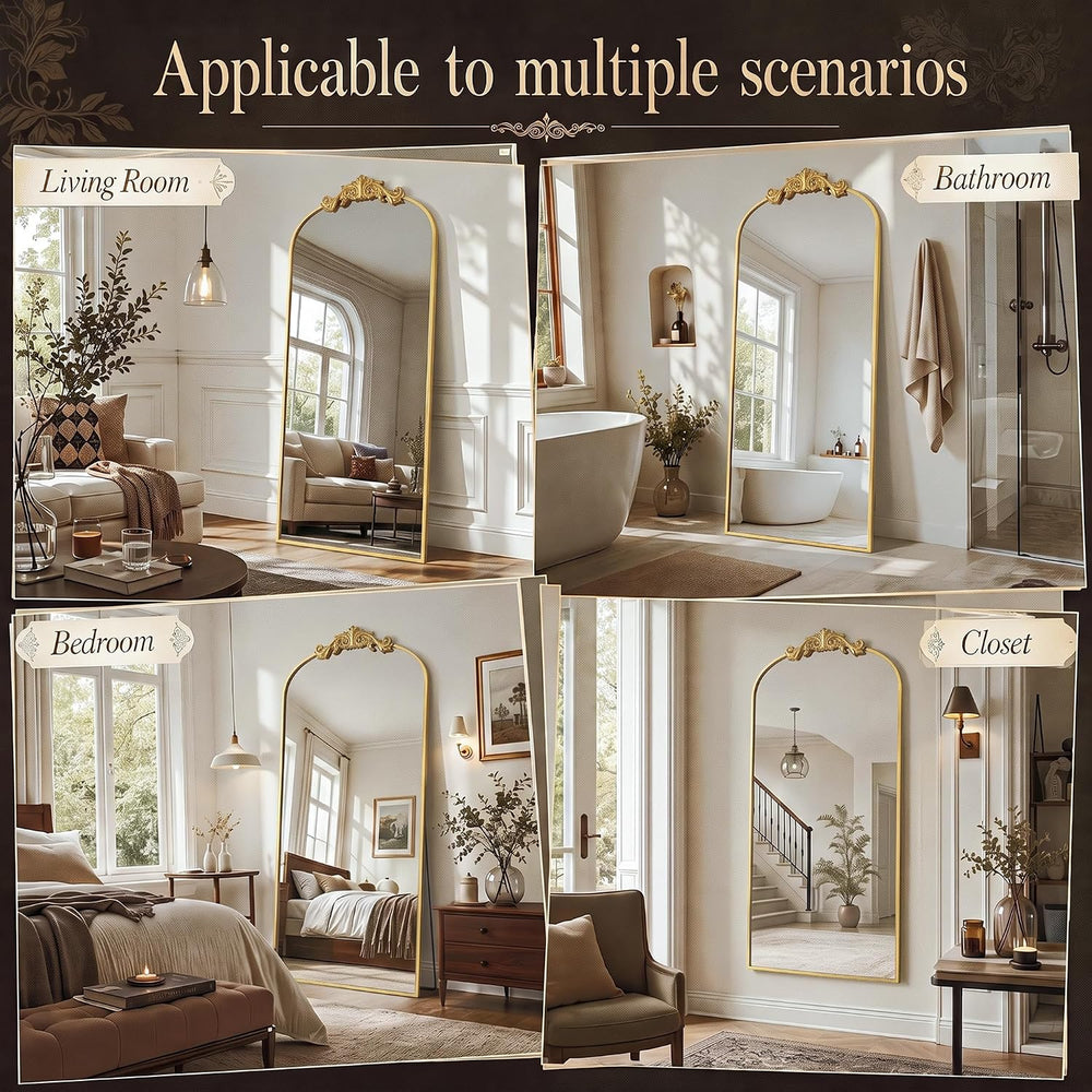 Antok Arched Full Length Mirror, 71"x28" Floor Mirror with Carved, ...