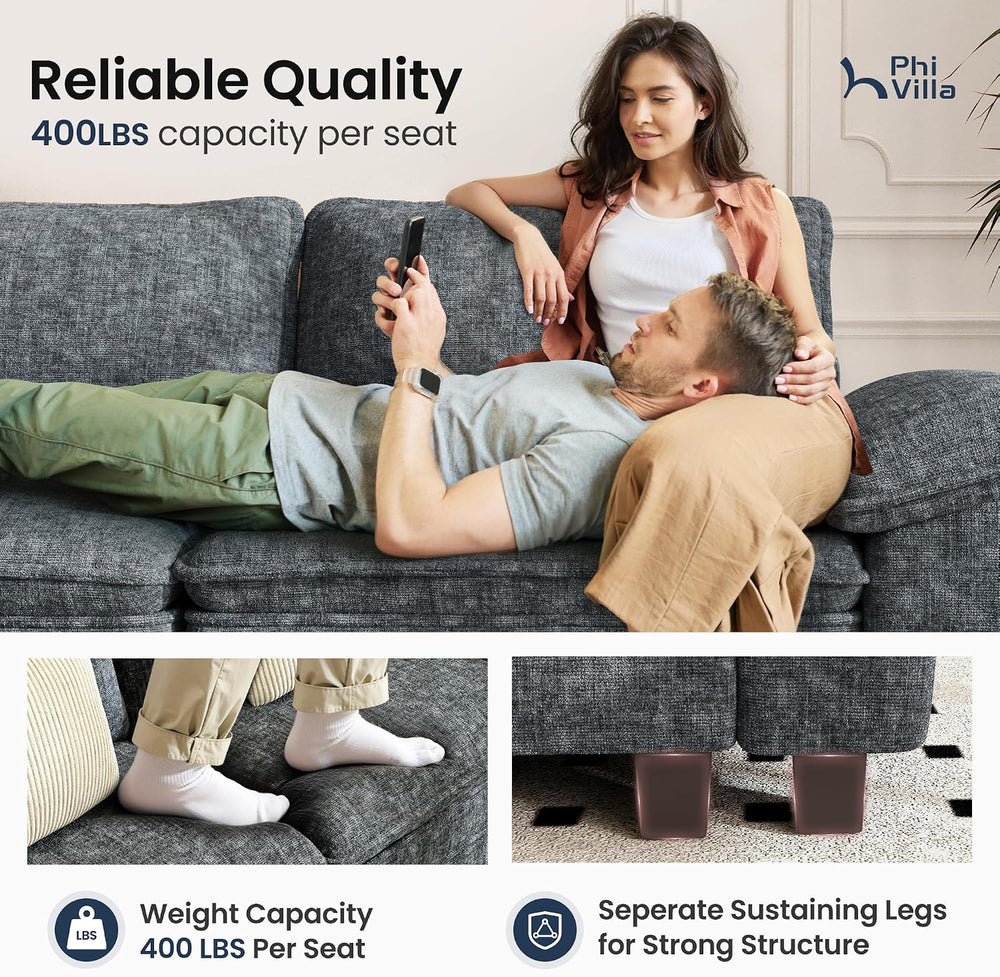 PHI VILLA 2-Piece Modular Loveseat Couch & 3-Seat Sectional Sofa Set