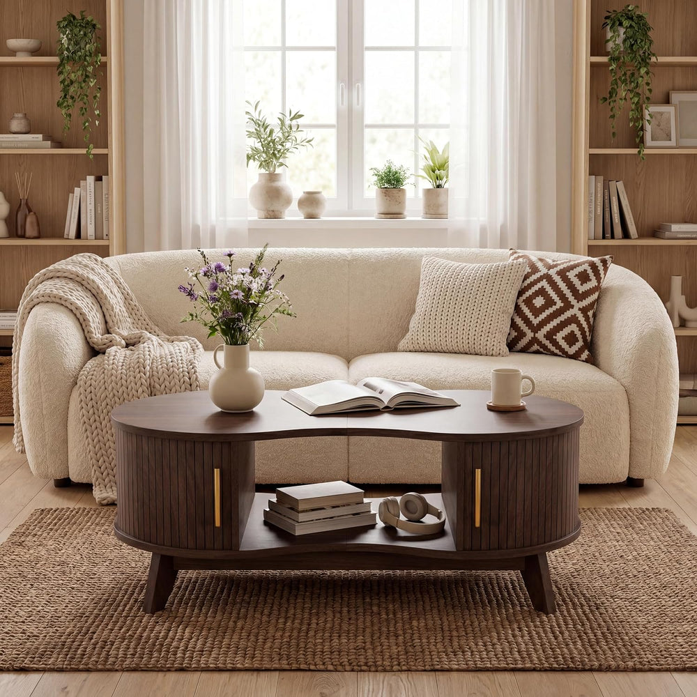 Coffee Table, Dual Oval Coffee Table for Living Room, 47'' Walnut