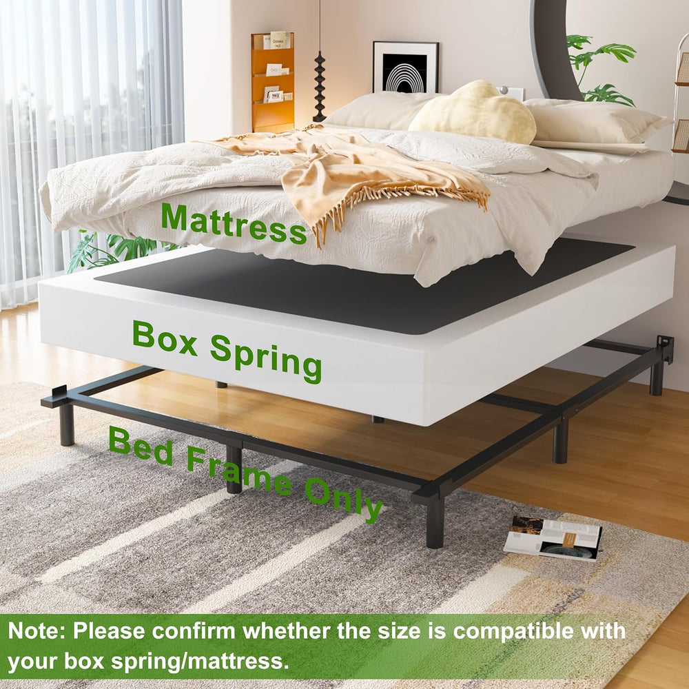 EMODA 7 Inch Queen Bed Frame for Box Spring and Mattress, Black