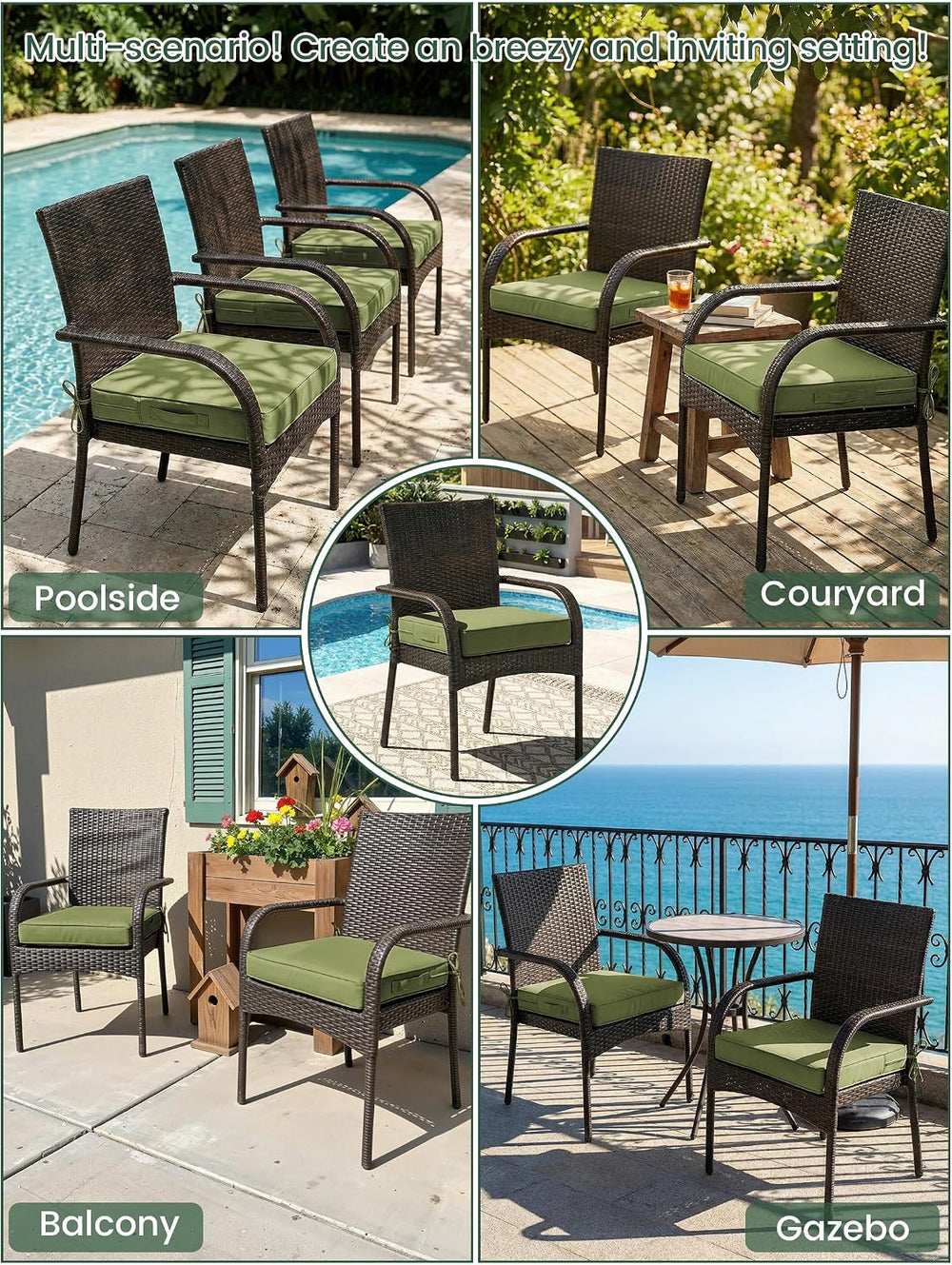 Outdoor Chair Cushions 19x19x4 Inch with Handles and Ties Cushion Set of 2