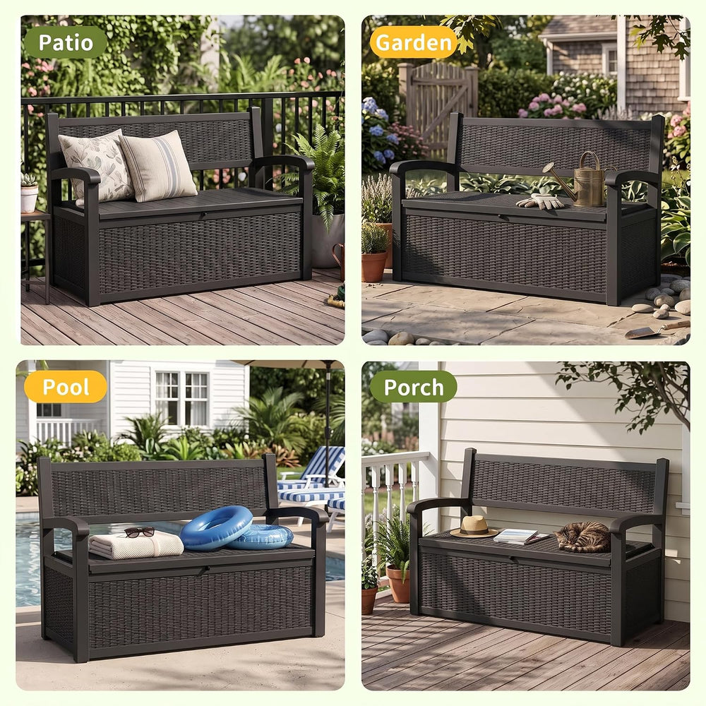 120 Gallon Outdoor Storage Bench Lockable, Rattan Black