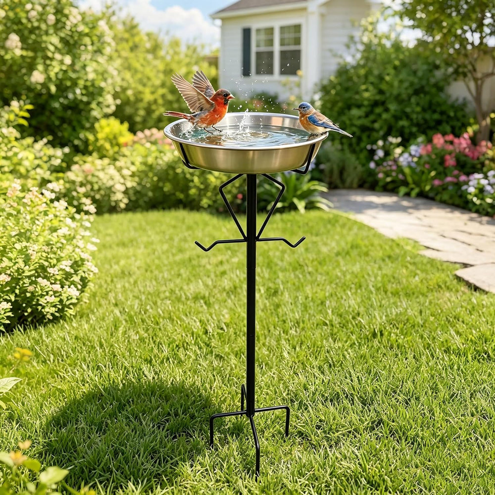 Kingson 35-Inch Outdoor Bird Bath with Metal Ground Stake, 11.6" Rust-Pr...