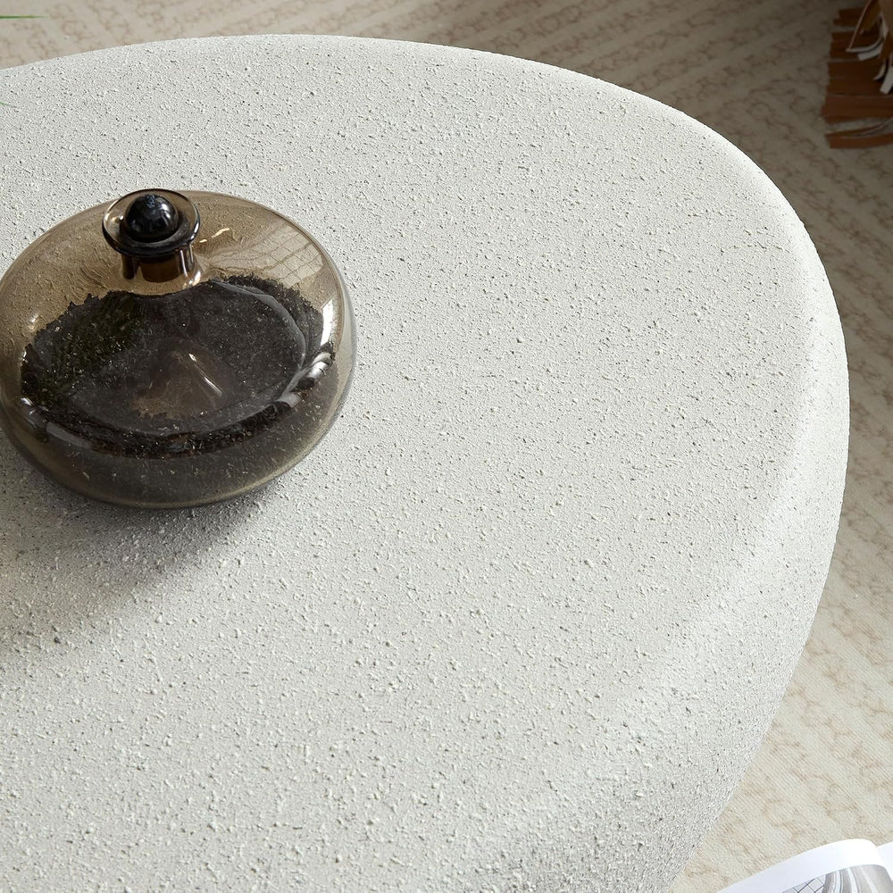 Oval Coffee Table, Faux Stone Center Table, No Assembly