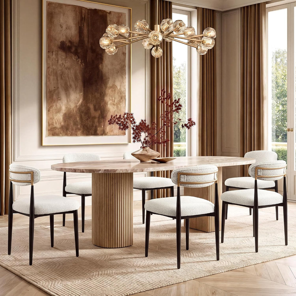 Morden Fort Upholstered Dining Chairs Set of 6, Cream Boucle