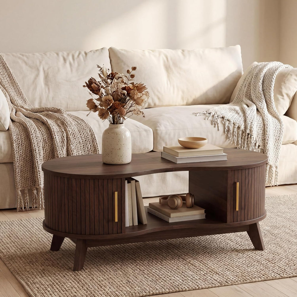 Coffee Table, Dual Oval Coffee Table for Living Room, 47'' Walnut