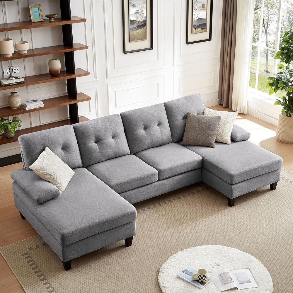 Sectional Couches for Living Room, Modern Linen Fibre U Shaped Sofa Couch wit...