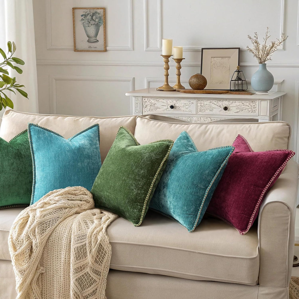 decorUhome Soft Chenille Throw Pillow Covers 24x24 Set of 2 Rhododendron