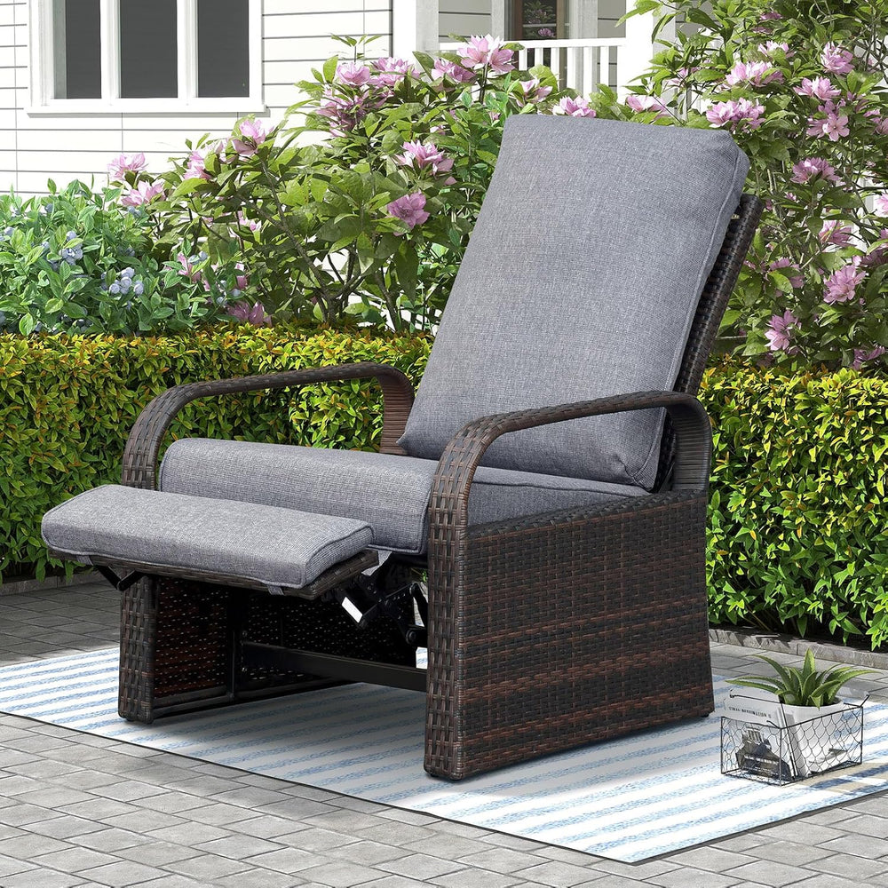 Skypatio Oversized Outdoor Recliner Chair, Adjustable Backrest All-Weather Wi...