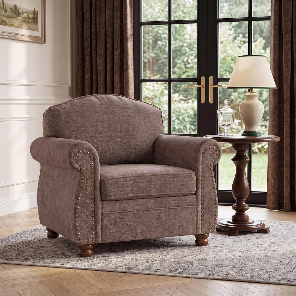 Traditional Oversized Accent Reading Chair, 41.3", Chenille, Brwon