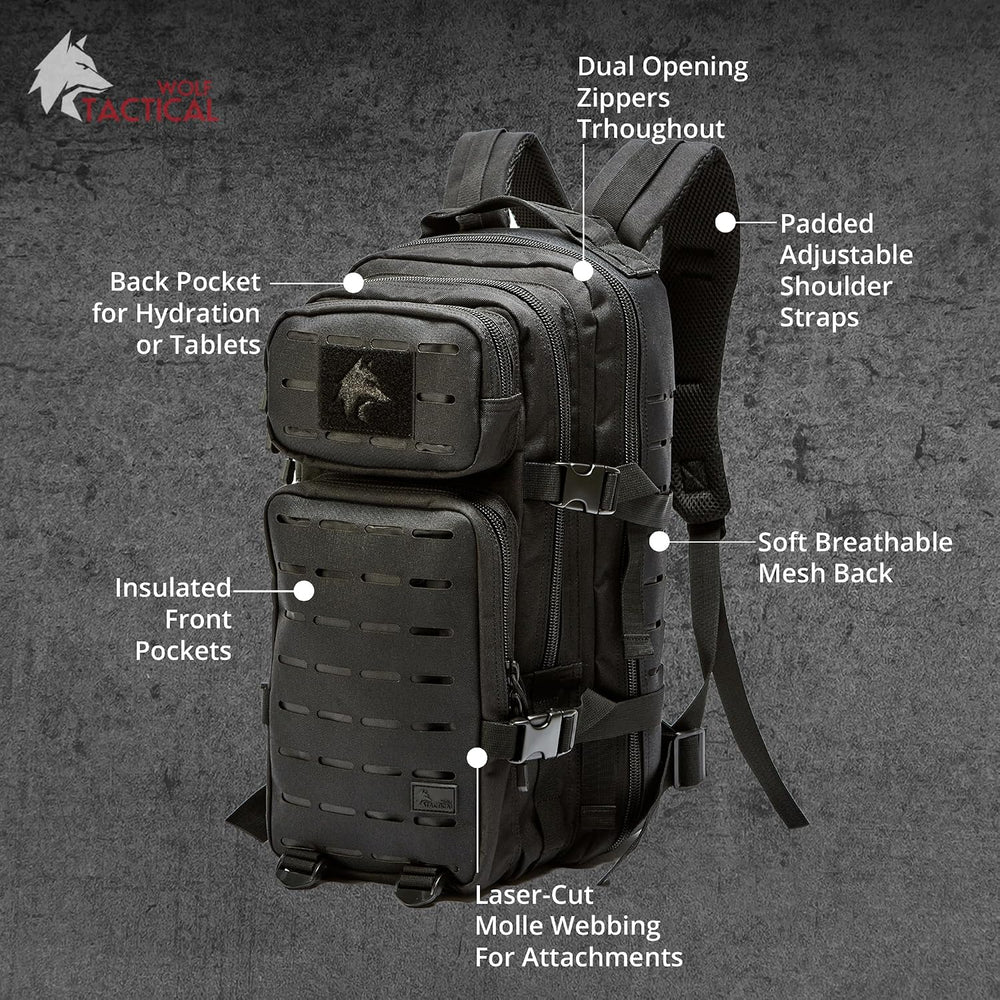 WOLF TACTICAL Molle Backpack Tactical Backpack Small Concealed Carry Backpack...