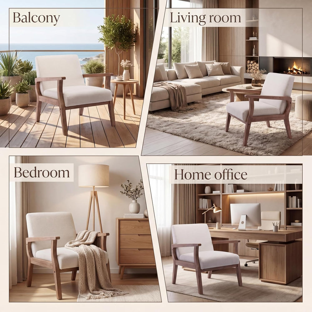HNY Mid Century Modern Chairs - Linen Accent Chairs with Solid Wood Frame - A...
