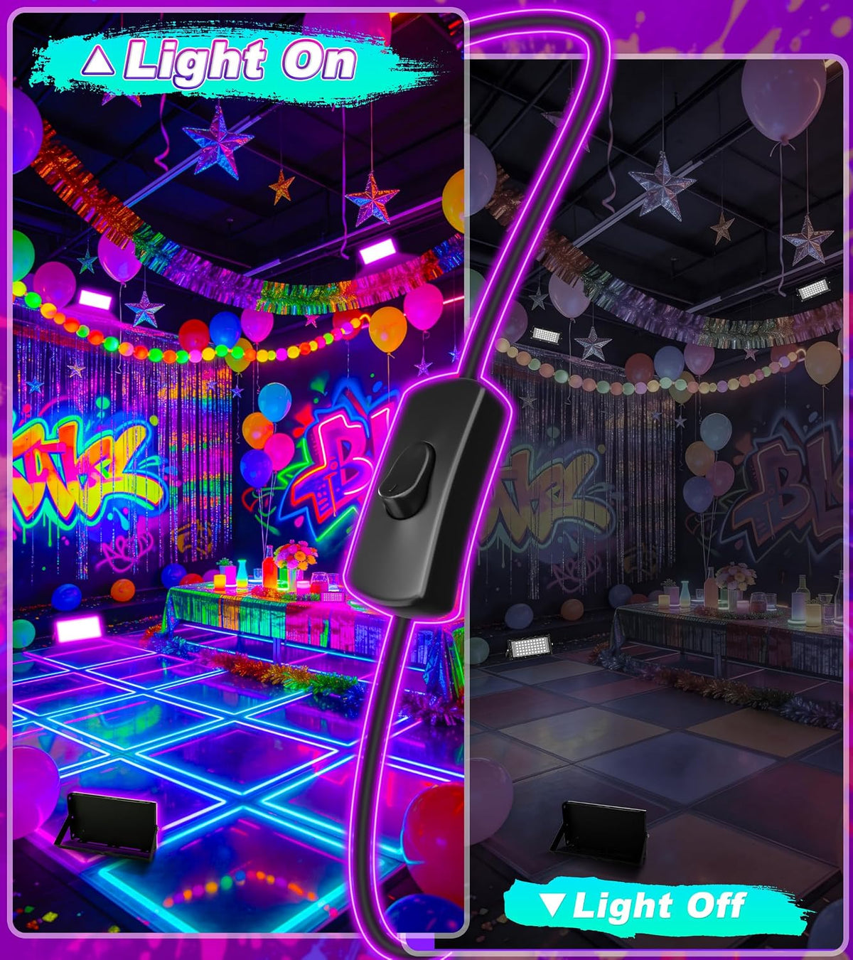 TigQiang 50w 4 Pack Black Light, Halloween Blacklight, Glow Party Supplies