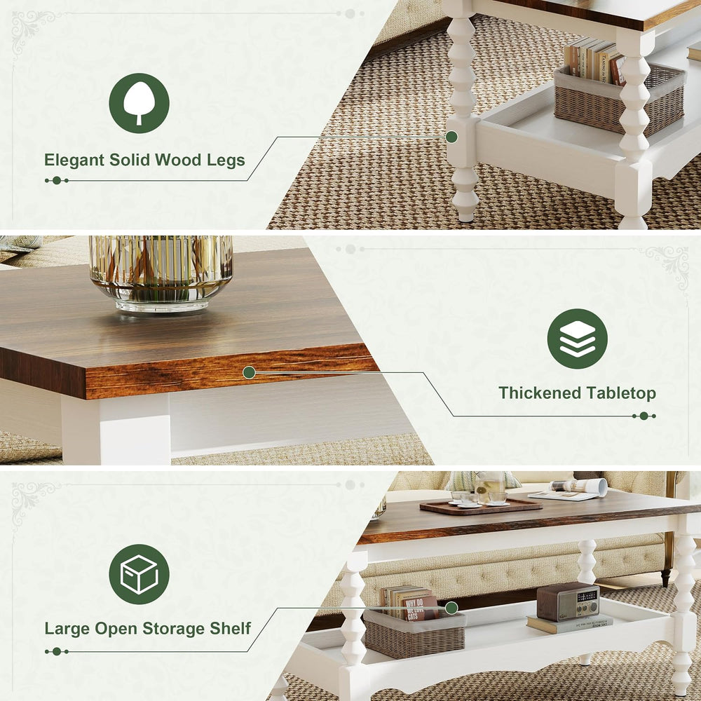 YOSHOOT 42" Farmhouse Coffee Table with Storage - Small Coffee Tables fo...