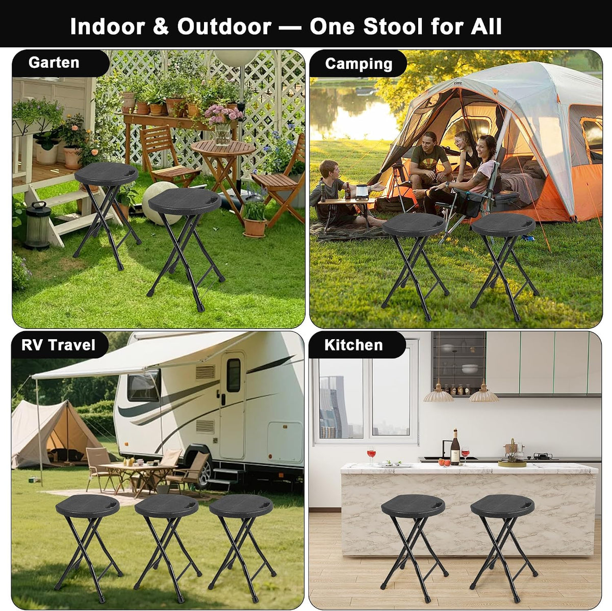COOZMENT Folding Stool with Handle, 550 lbs Heavy Duty Portable Camping Stool, Foldable Stool with Non-Slip Feet for Outdoor BBQ Hiking Fishing, Collapsible Chair for Adults Indoor (18" H x 11.5" W)