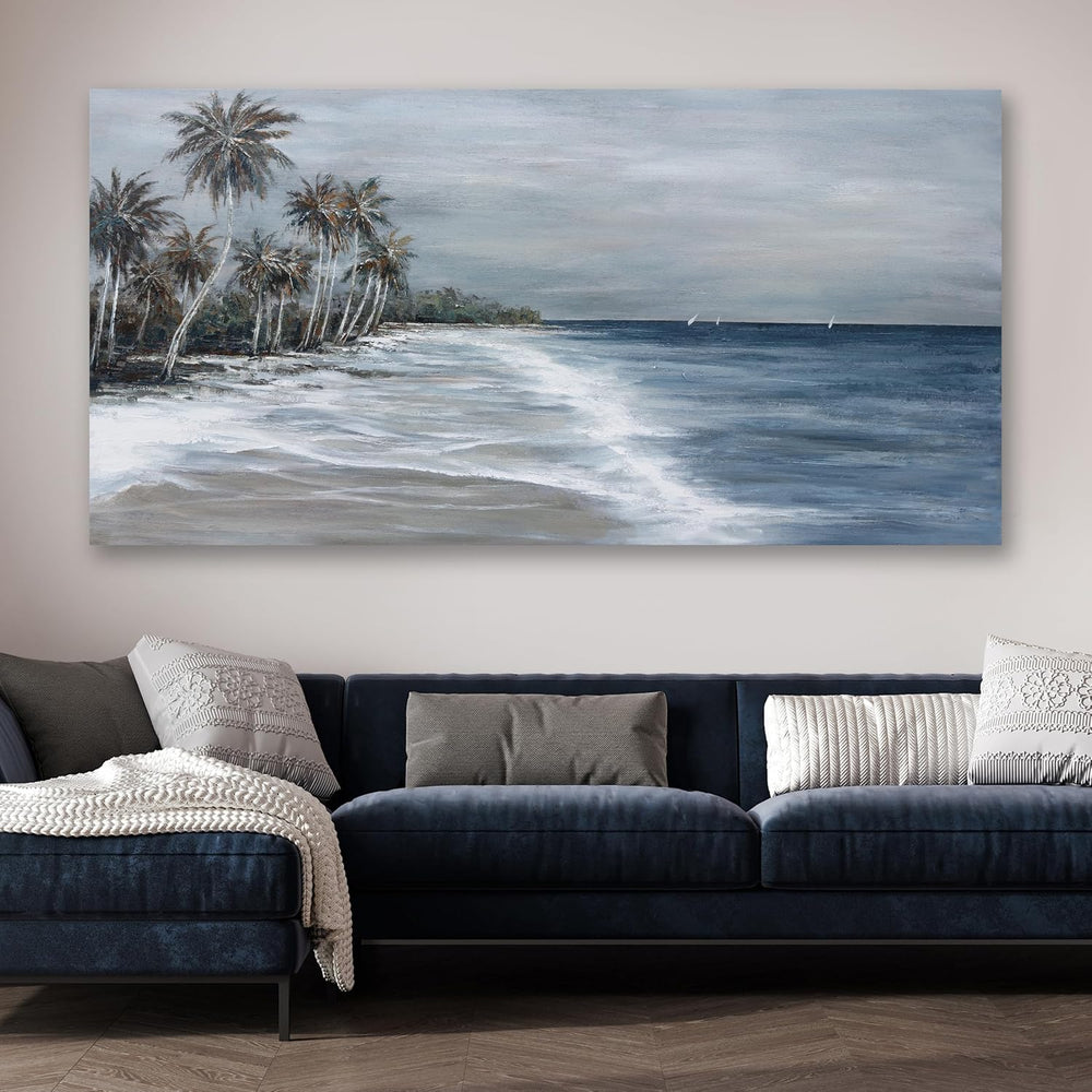 Coastal Wall Art Blue Gray Beach Wall Decor Landscape Abstract Canvas Paintin...
