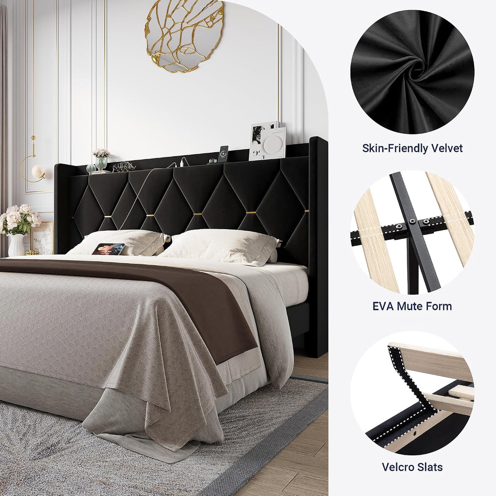 Allewie King Size Bed Frame with Storage Headboard & Smart Charging Station