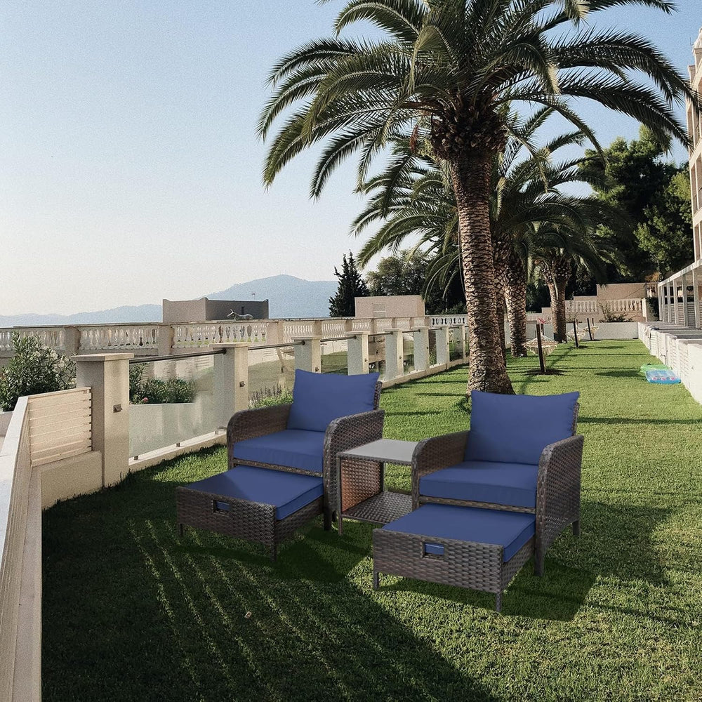 LEVELEVE Balcony Furniture 5 Piece Patio Conversation Set, PE Wicker Rattan O...