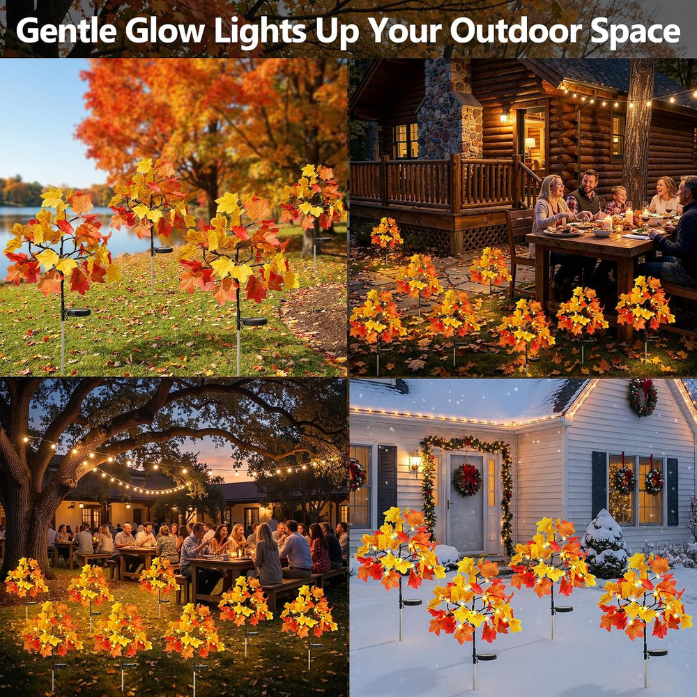 Lewondr 4 Pack Fall Solar Lights Outdoor Decorative