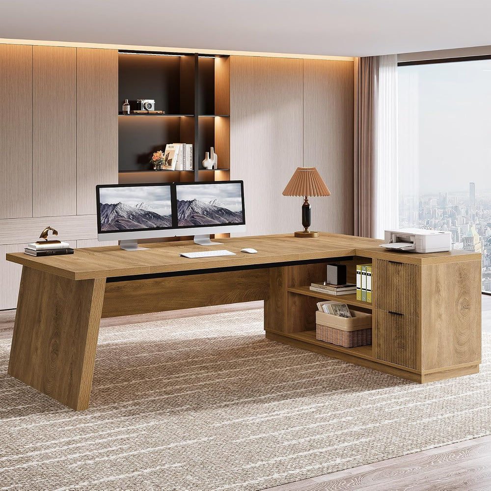 Tribesigns 78" L Shaped Desk with Drawers, Large Executive Office Desk w...