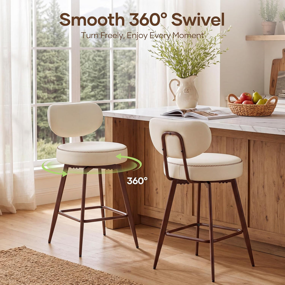Swivel Bar Stools Set of 2,26" PU Leather Counter Height Bar Stools, Beige