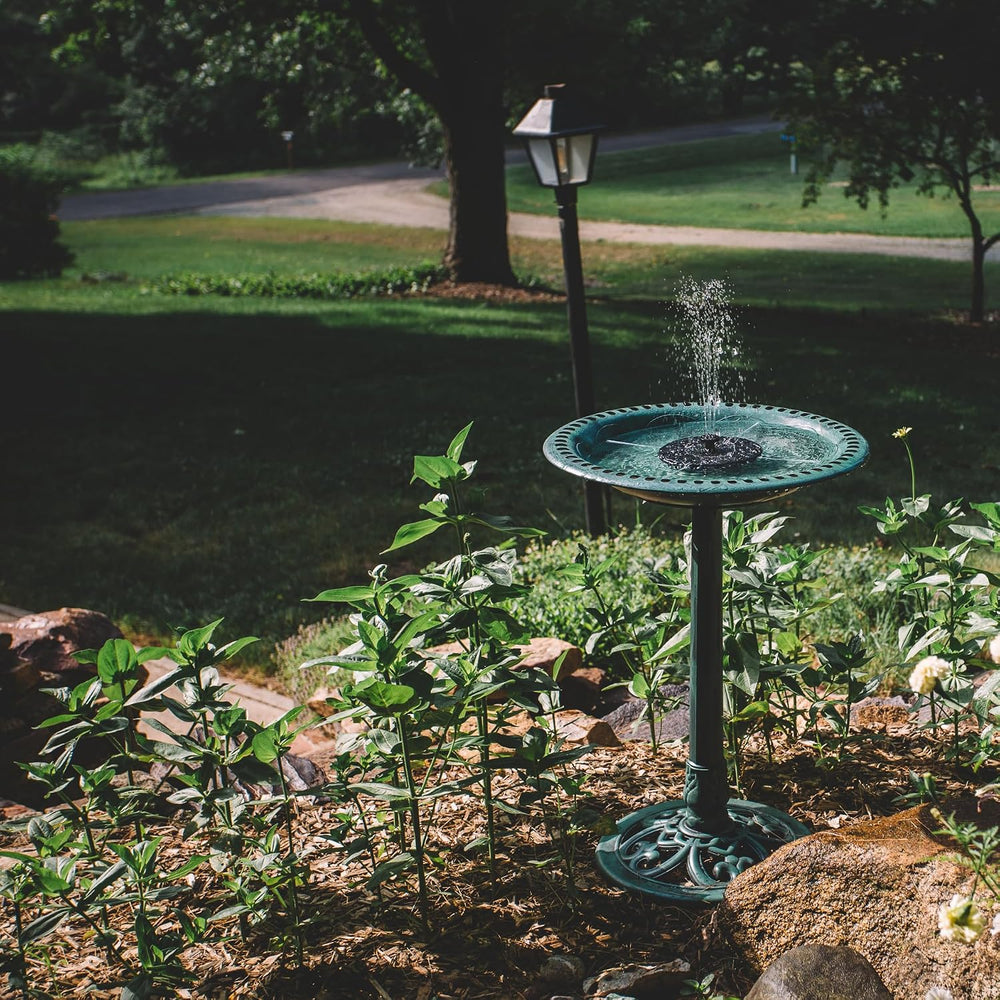 Backyard Expressions Green Bird Bath for Outside, Solar Bird Bath Fountain