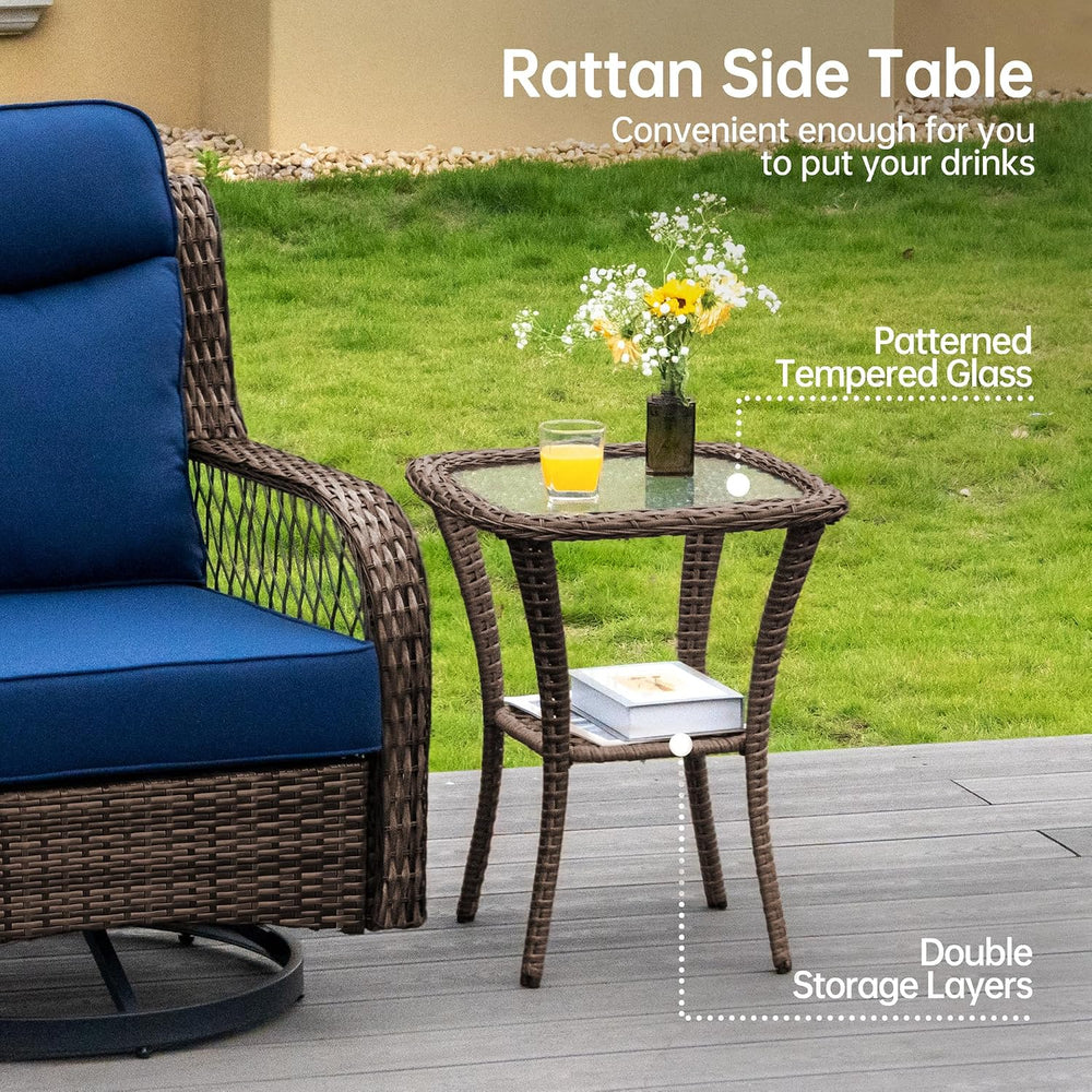 PIZZELLO 5 Piece Outdoor Swivel Chairs with Ottoman and Side Table